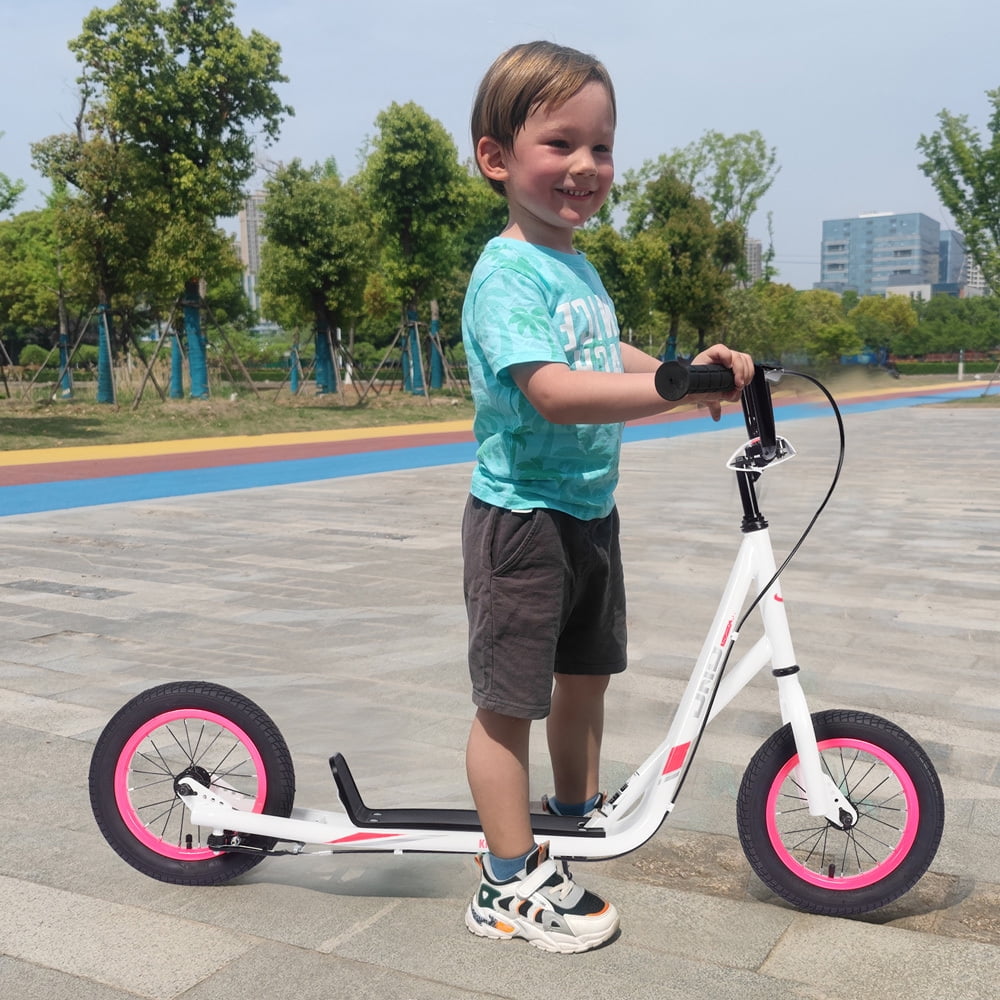 Youth Kick Scooter, BMX-Style Handlebar & Brake Cable Rotor, Wide Foot Deck for Kids Youth Boys Girls Ages 6 and Up, 12-Inch Air Tires, and Max. Weight of 175 lbs（White）